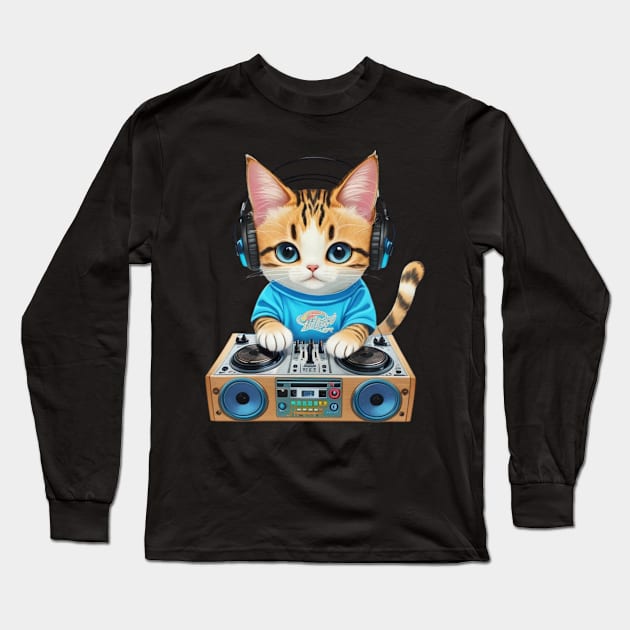 cat dj Long Sleeve T-Shirt by designGuru123